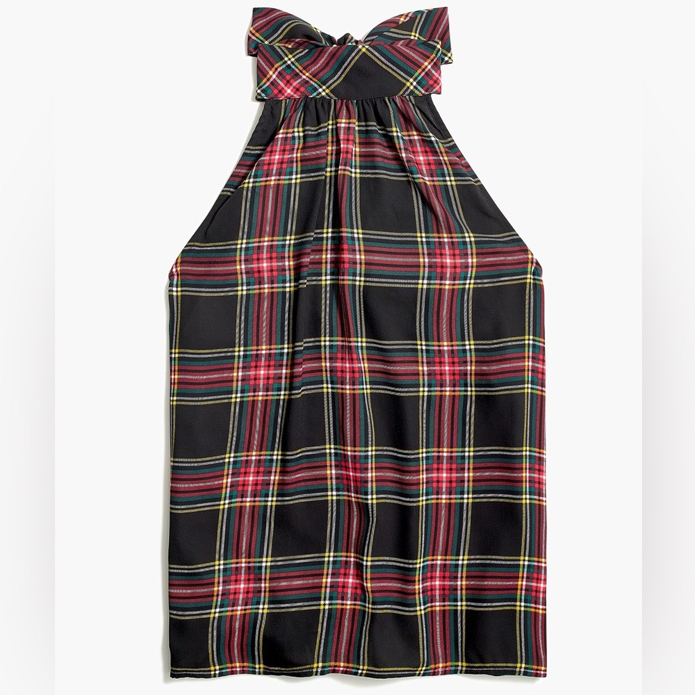 J Crew Tie-neck Tartan Plaid Sleeveless Top with Bow | 00